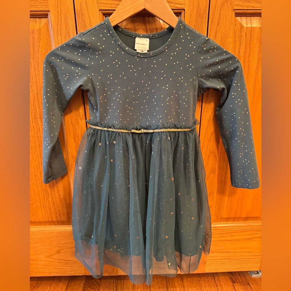 Hanna Andersson Starry Long Sleeve Dress - Green